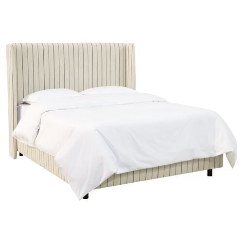 Kelly Wingback Bed, Neutral Pinstripe~P77261121