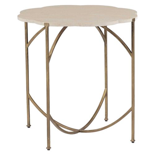Gillian Flower Side Table, Antique Gold/Natural Limestone~P111111646