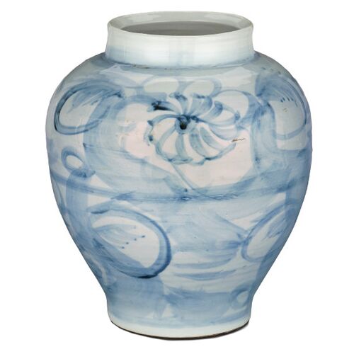 Ming Style Countryside Preserve Pot, Pale Blue/White Ming Style Countryside Preserve Pot, Pale Blue/White