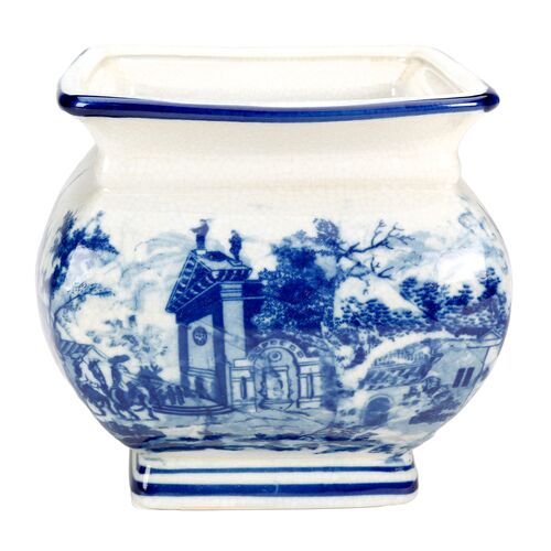 7 Inch Italian Village Square Planter, Blue 7 Inch Italian Village Square Planter, Blue