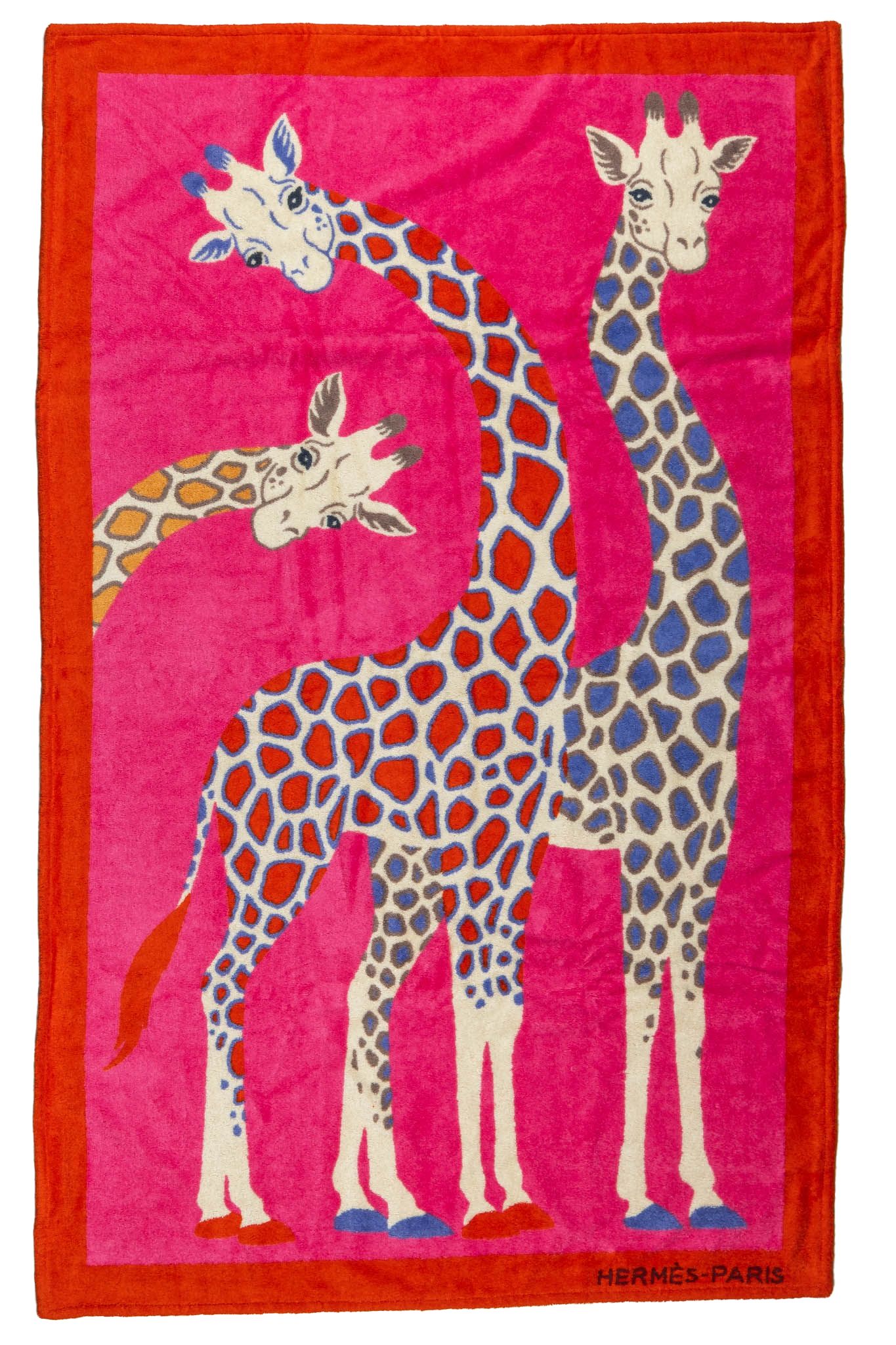 Hermès NIB Giraffes Fuchsia Beach Towel~P77672300