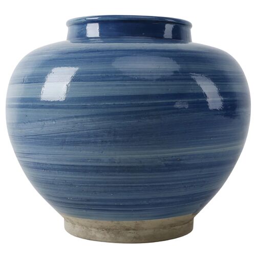 Horizon 14" Porcelain Round Jar, Sky Blue