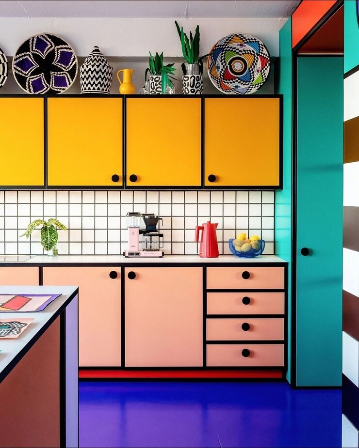 The kitchen in artist Camille Walala‘s studio is kitsch at its most refined.
