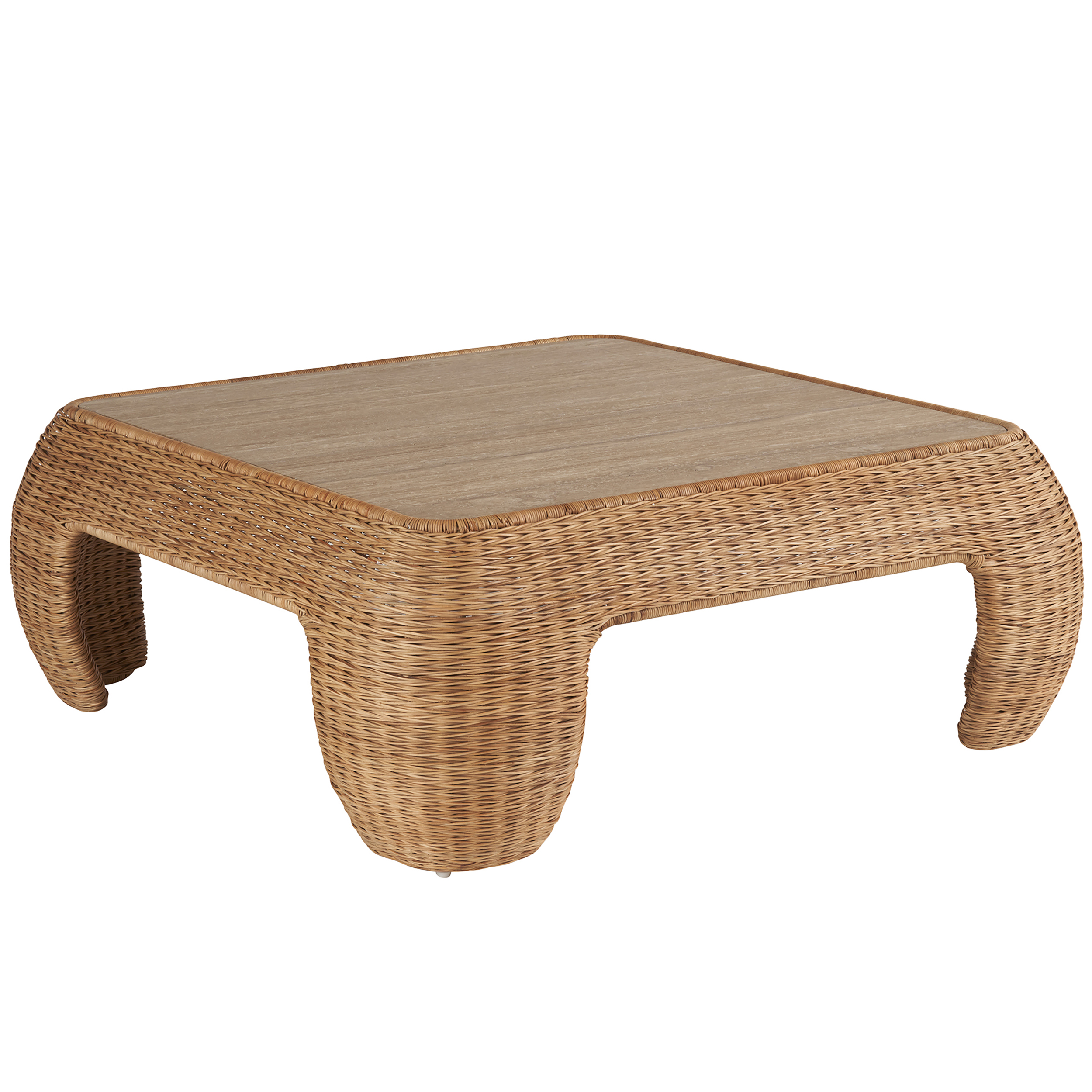 Coastal Living Key West Cocktail Table, Natural Rattan/Travertine | One ...