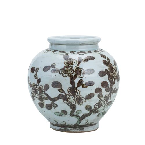 11" Rustic Plum Blossom Small Jar, Brown