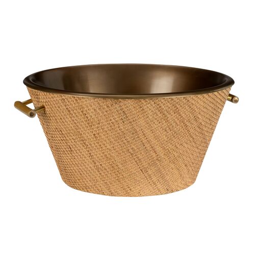 Brunching Beverage Woven Cane Chiller, Antique Brass/Natural Brunching Beverage Woven Cane Chiller, Antique Brass/Natural