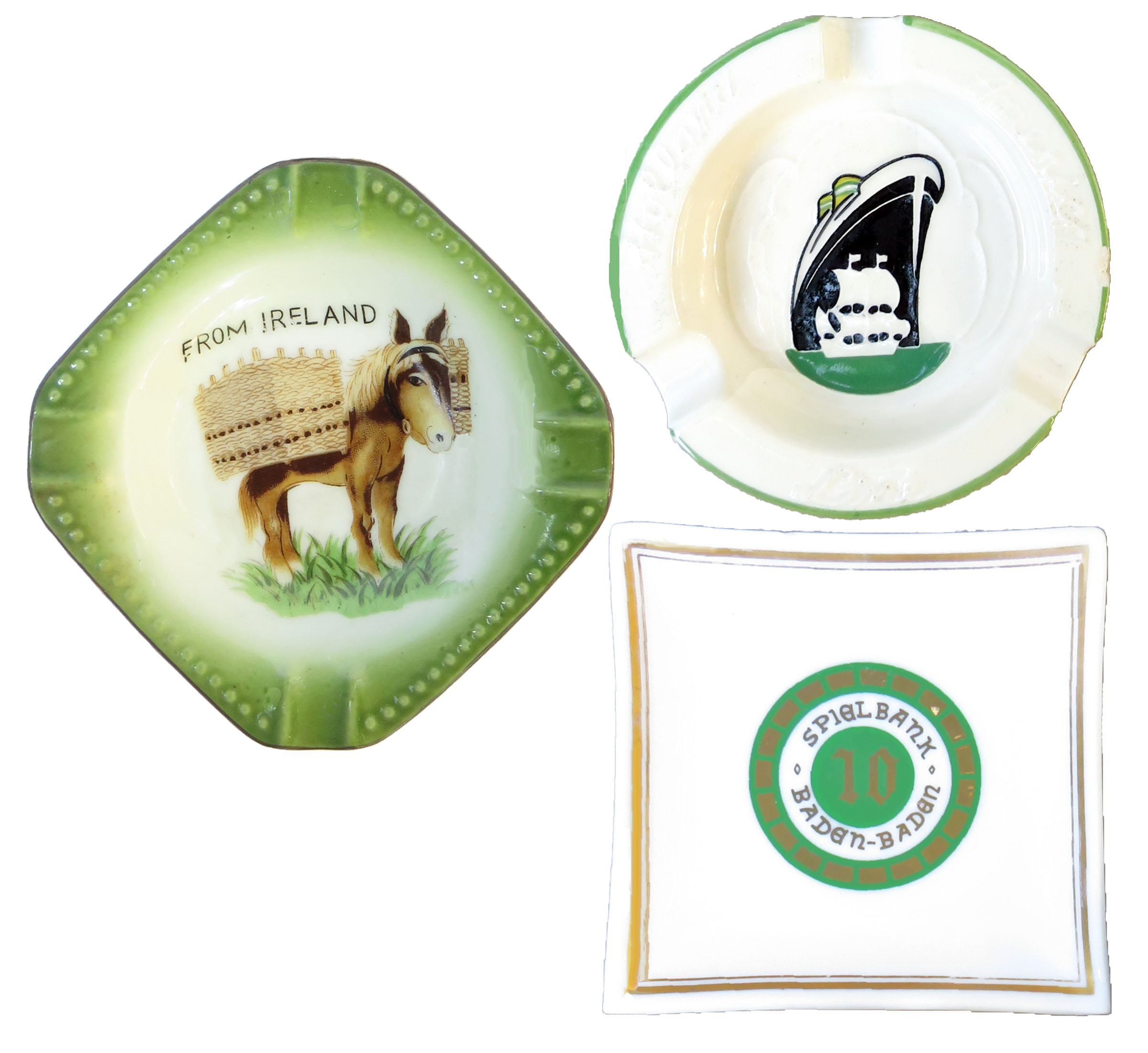 Green/White European Souvenir AshtrayS/3 Green/White European Souvenir AshtrayS/3~P77755233