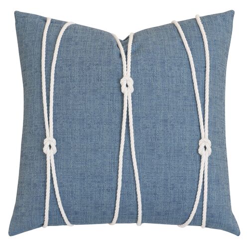 Marina Nautical Rope Pillow, Blue/White Marina Nautical Rope Pillow, Blue/White