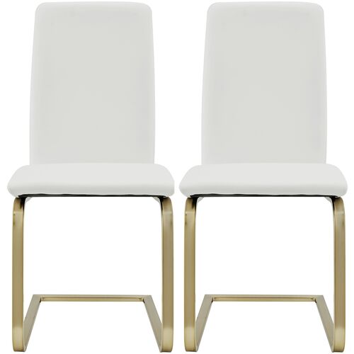 S/2 Mia Leatherette Side Chairs, White/Gold~P77641956