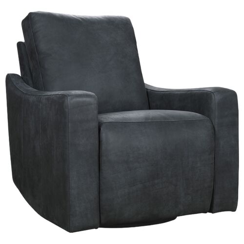 Lewis Leather Power Swivel Recliner, Black
