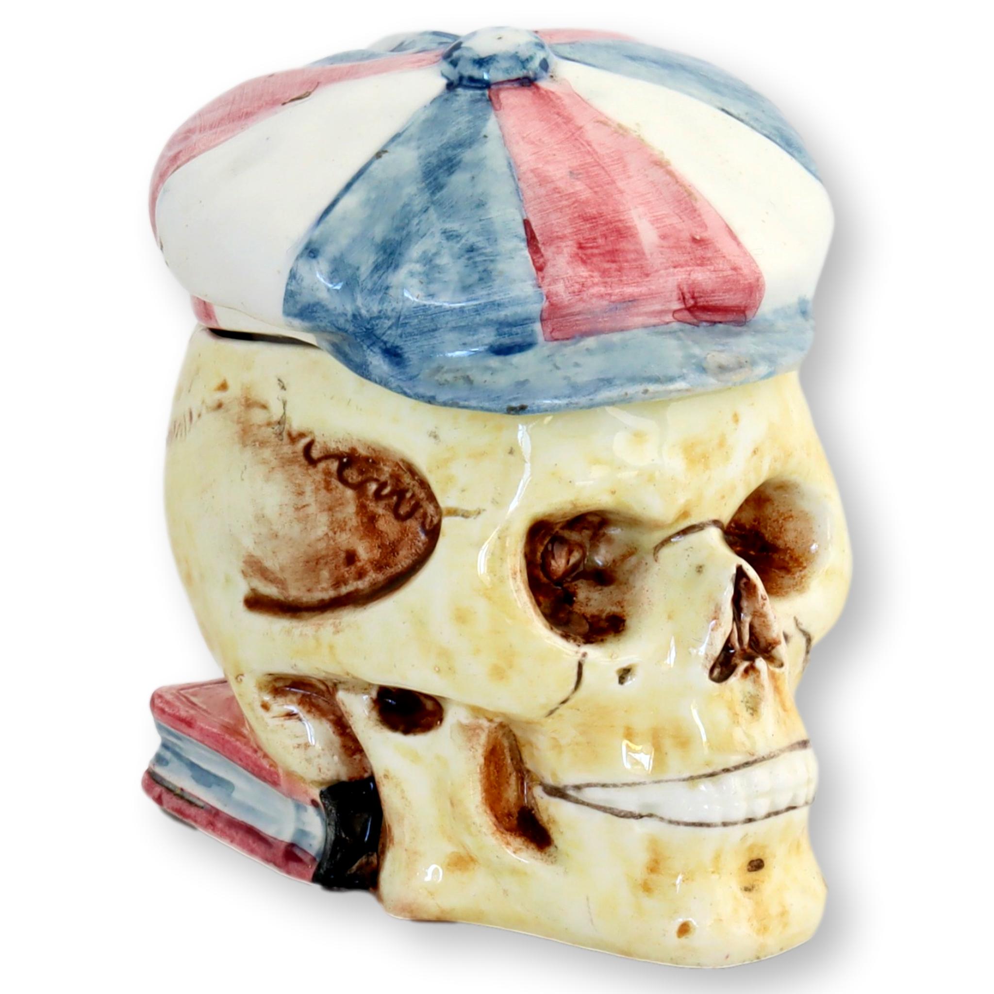 1920s Majolica Skull Tobacco Jar~P77655094