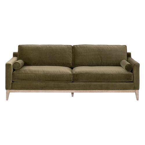 Callie 86" Velvet Sofa, Olive