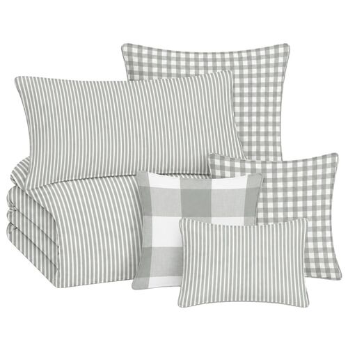 Draven Ticking Stripe 8-Piece Duvet Cover Set Draven Ticking Stripe 8-Piece Duvet Cover Set