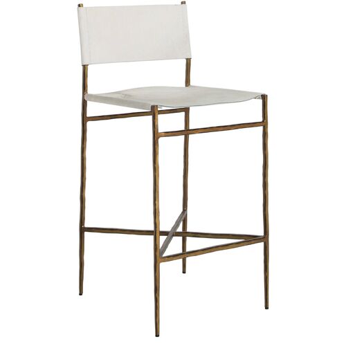 Landon Leather Bar Stool, Gold/White