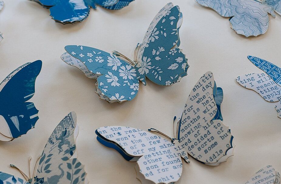 A few of Dawn Wolfe’s painstakingly crafted paper butterflies.
