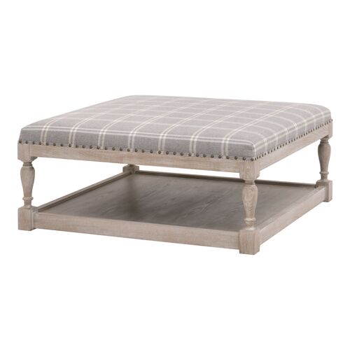 Darci Upholstered Coffee Table, Stone Plaid Performance