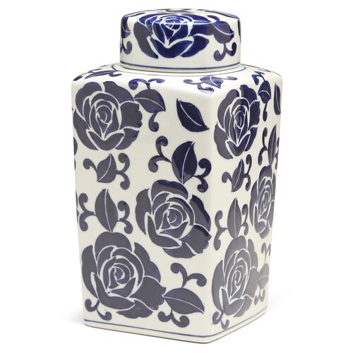 12" Giverny Square Ginger Jar, Blue/White~P77508541
