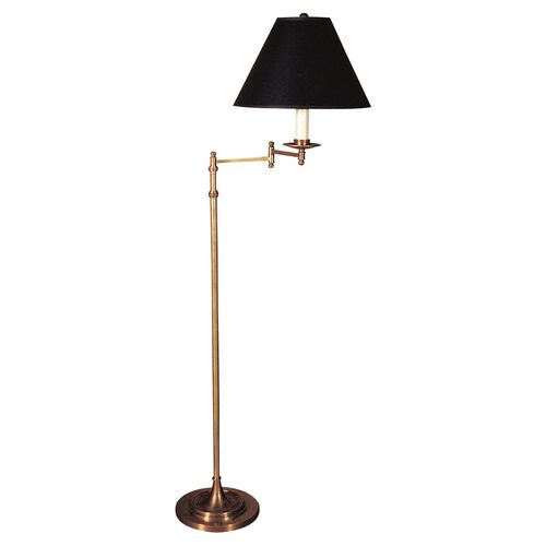 Dorchester Swing Arm Floor Lamp, Antique Brass With Black Shade~P77164277