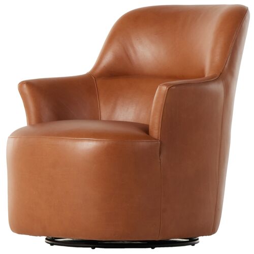 Morgan Swivel Chair, Nutmeg Leather