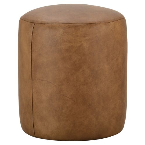 Rhodes Leather Round Ottoman, Cocoa