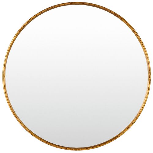 Paulina Round Wall Mirror, Hammered Gold