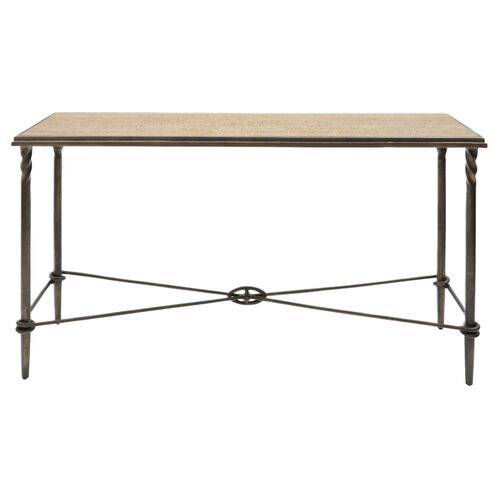 Baron Travertine Top Aluminum Console Table, Bronze/Cream