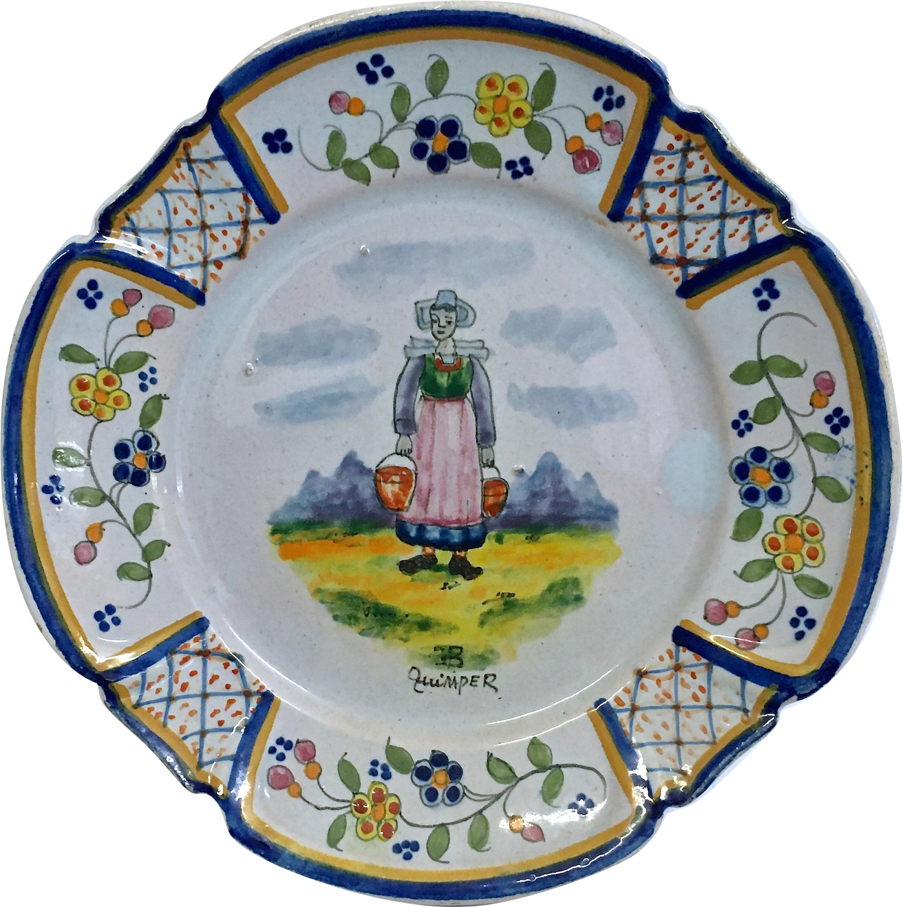 Quimper Water Maiden & Floral Plate~P77662743