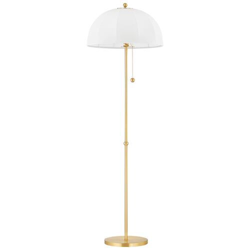 Meshelle Dome Floor Lamp, Aged Brass/White Linen