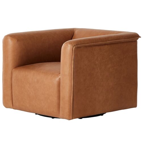 Enzo Leather Swivel Chair, Palermo Cognac