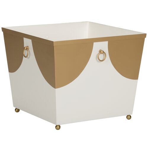 Plais Indoor/Outdoor Steel Planter, White/Gold