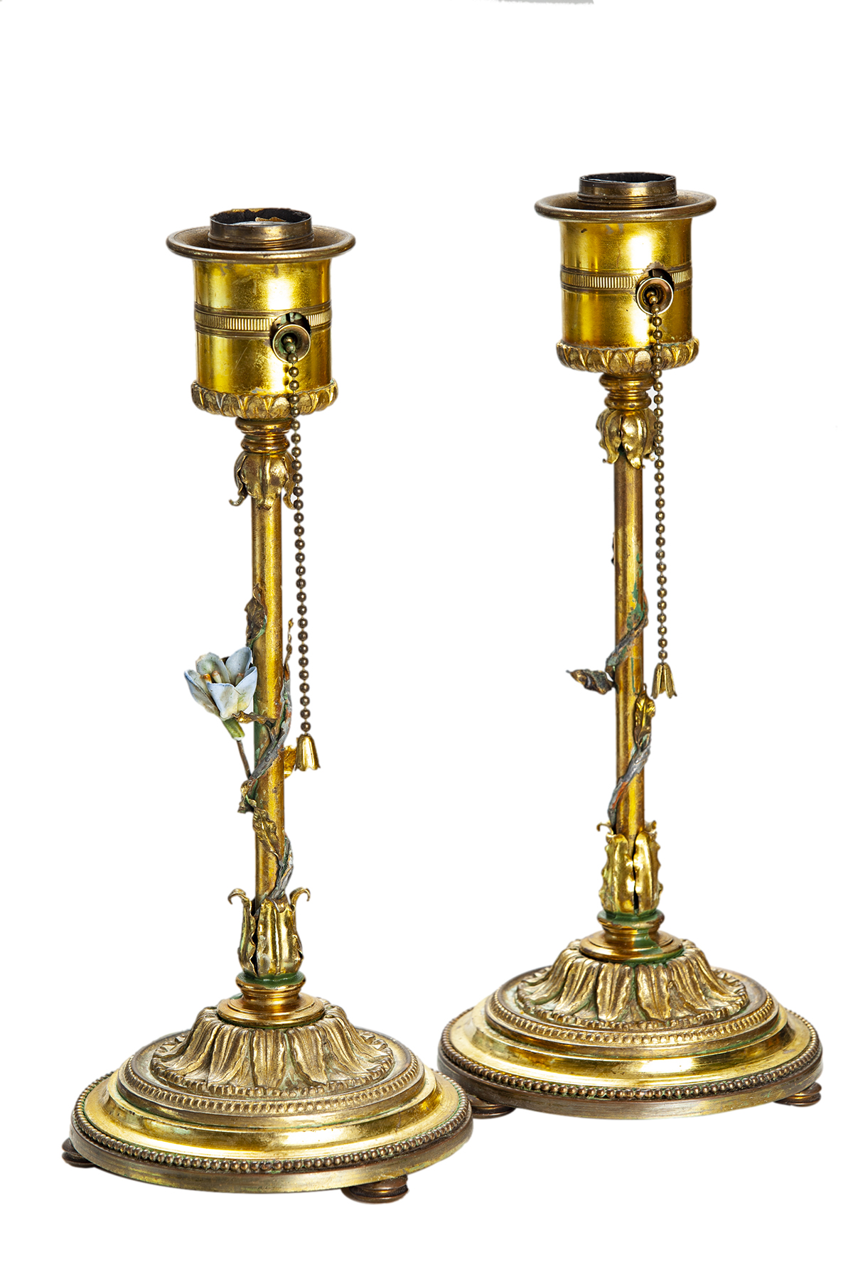 German Brass Candlestick Table Lamps, pr~P77662218