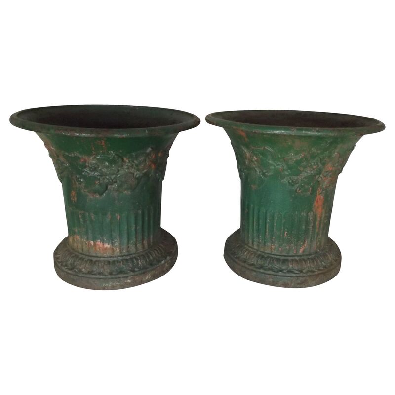 French Cast Iron Planters, Pair