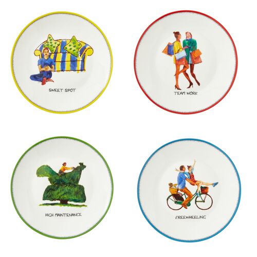 S/4 Doodles Tidbit Plates, White S/4 Doodles Tidbit Plates, White