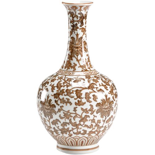 Nutmeg Long Neck Porcelain Vase, Brown/White