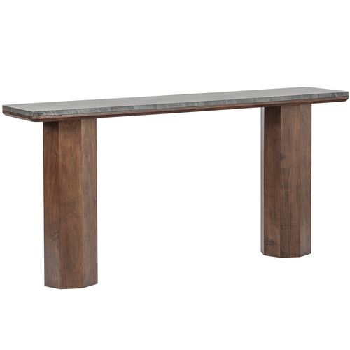 Quincy Marble Top Console Table, Black/Walnut