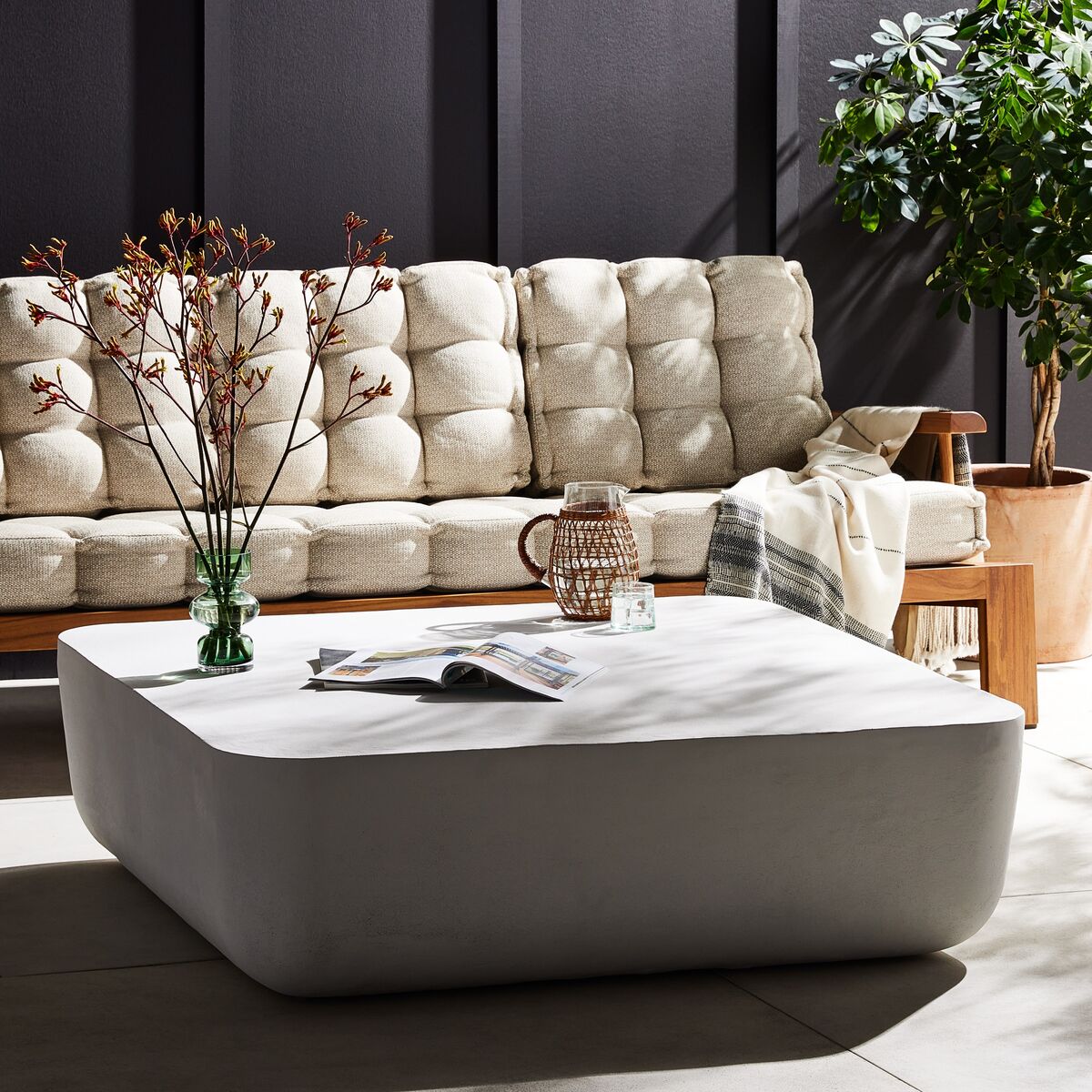 Veronica Outdoor Large Square Coffee Table, Matte White Cast