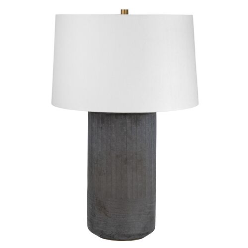 Greyson Table Lamp, Patina Brass/Off White Linen
