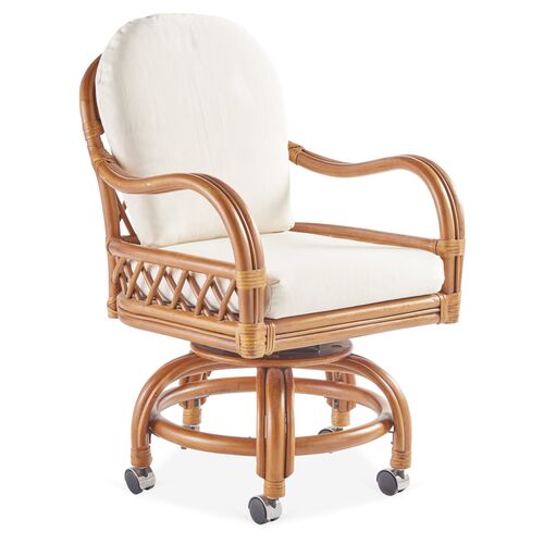 Antigua Rattan Swivel Chair, Natural/White~P77471960