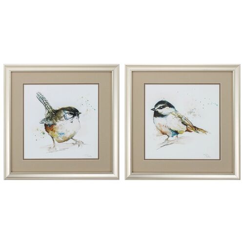 S/2 Chickadee & Wren Framed Paintings S/2 Chickadee & Wren Framed Paintings