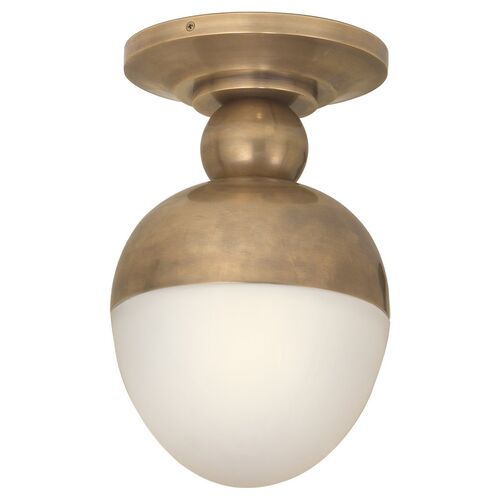 Clark Flush Mount With White Glass, Hand-Rubbed Brass~P77541018