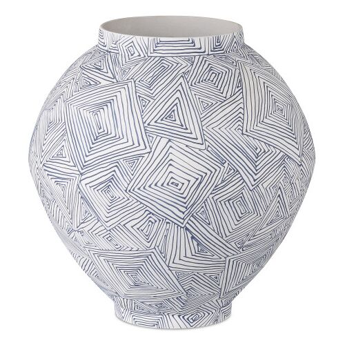 Blue Zag Vase, Blue/White