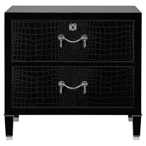 Brook Street Bedside Chest, Piano Black/Silver~P77601403