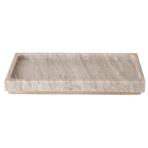 San Marino Marble & Wood Tray, Beige Marble/Wood~P77619178
