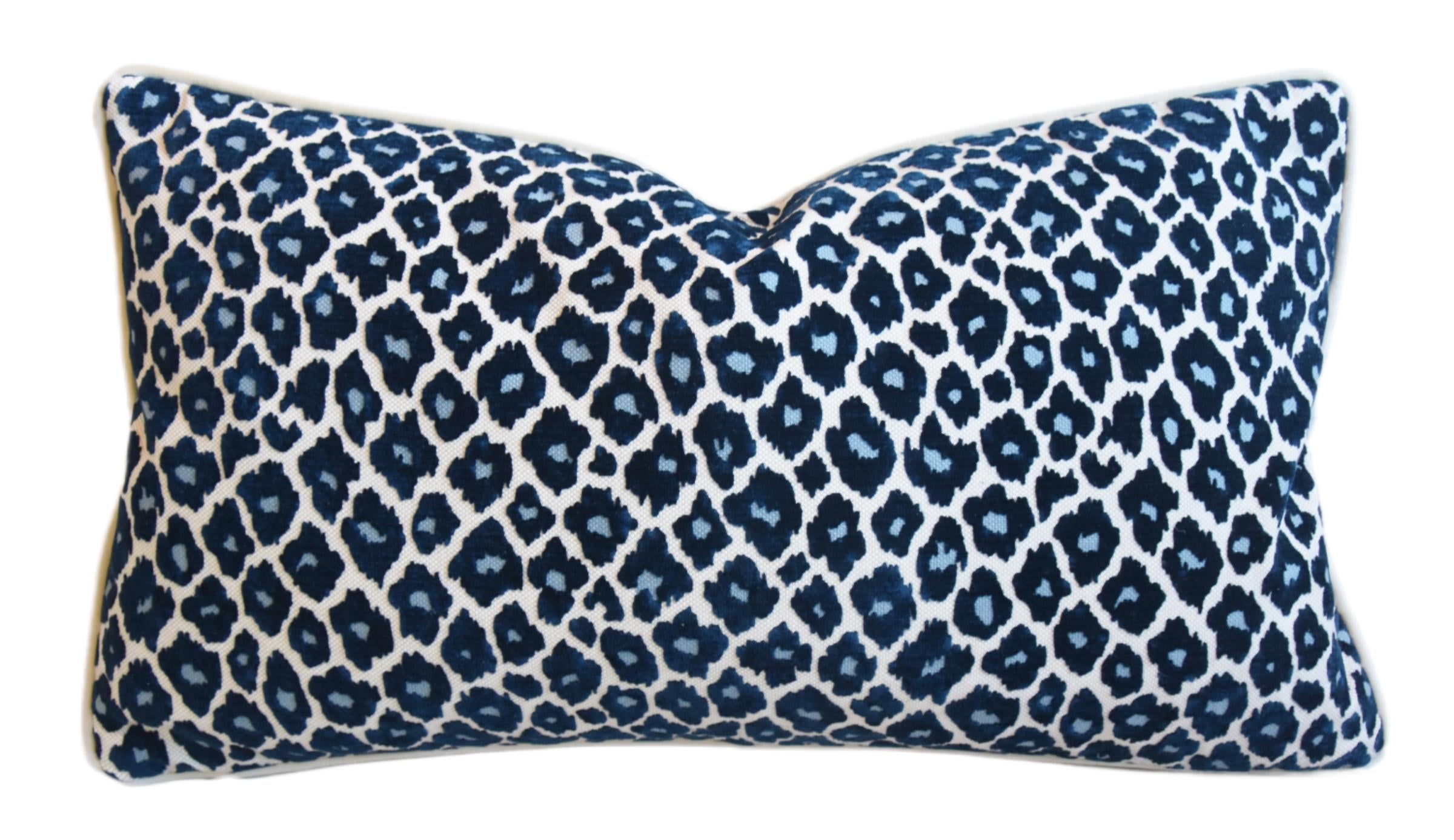 Blue Leopard Spot Chenille/Velvet Pillow~P77710328