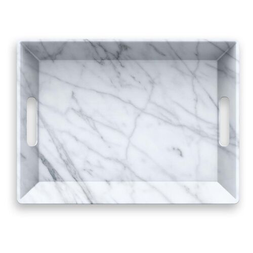 Carrara Handled Melamine Serving Tray, White~P77346172