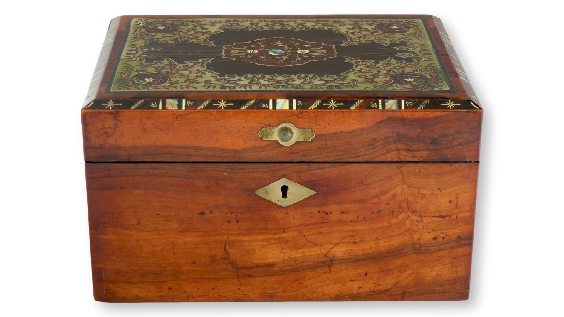 Antique English Inlaid Storage Box~P77729028