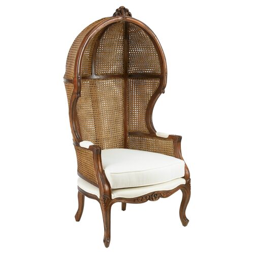 Eliza Cane Canopy Chair, Walnut/Natural Linen~P76110352