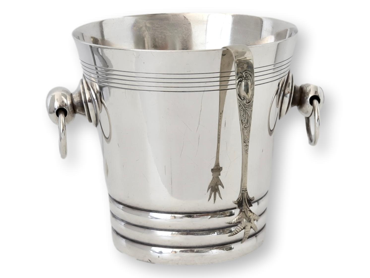 French Silver-Plate Ice Bucket & Tongs~P77673677