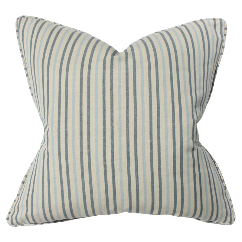 Stripe 22x22 Cotton Pillow, Blue