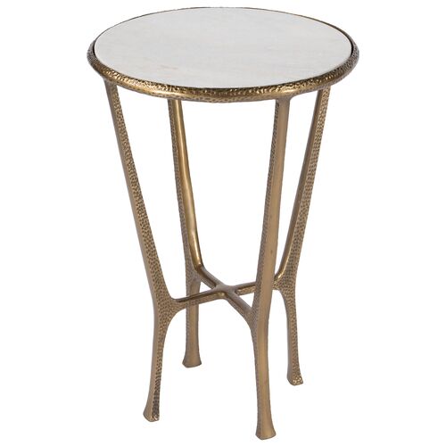 Marina Marble Top Side Table, Hammered Gold